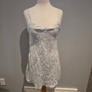 Versailles Floral Print 100% Silk Nightgown | Size Medium | Blue Multi